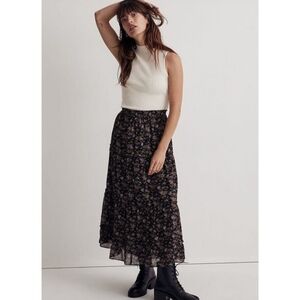 Madewell‎ Crinkle Georgette Tiered Maxi Skirt Blurred Blooms Black Purple 2XL